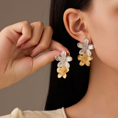 Retro Affordable Luxury Floral Tassel Stainless Steel Earrings Women Arrival High Grade Cold Exaggerated Earrings - Wanita Store