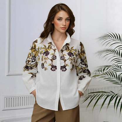 Women Clothing Office Printed Long Sleeved Shirt - Wanita Store