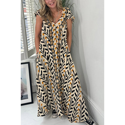 Spring Summer Casual Printed Large Swing Dress Loose Vacation Pocket Dress - Wanita Store