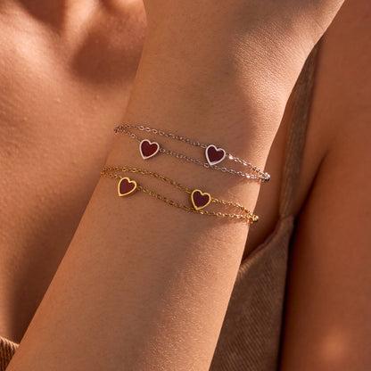 Golden Double Layer Peach Heart Twin Minority Bracelet Stainless Steel Heart Shaped Non Fading Ornament - Wanita Store