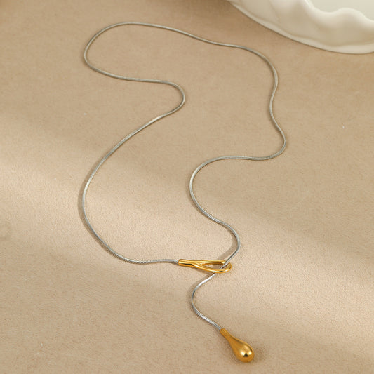 Stainless Steel Necklace Long Water Drop Pull out Y Shaped Chain Necklace for Women Cold Necklace for Women - Wanita Store