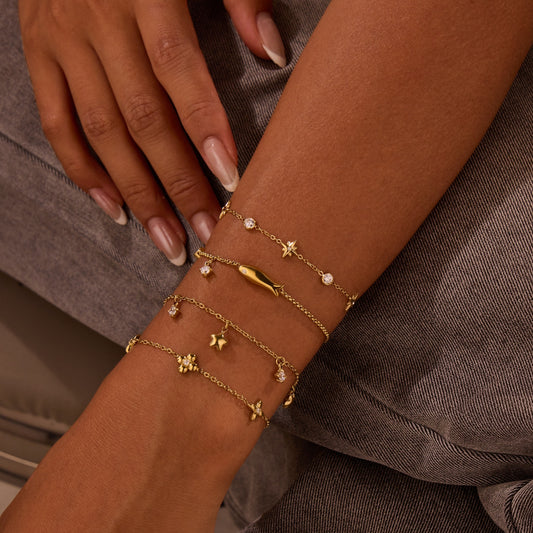 Titanium Steel Bracelet 18K Gold Plating Zircon Star Embellished Exquisite Light Luxury Hand Jewelry - Wanita Store