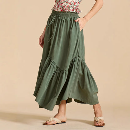 Women Wave Lace up Adjustable Skirt High Waist Elastic Large Swing Skirt Retro Long Skirt - Wanita Store