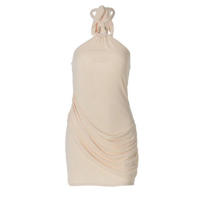 Summer Sexy Stitching Gauzy Package Hip Short Solid Color Street Halter Dress Women - Wanita Store
