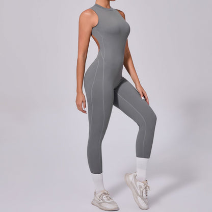 Backless Sleeveless Yoga Jumpsuit Peach Hip Fitness Detachable Chest Pad Sports Jumpsuit - Wanita Store