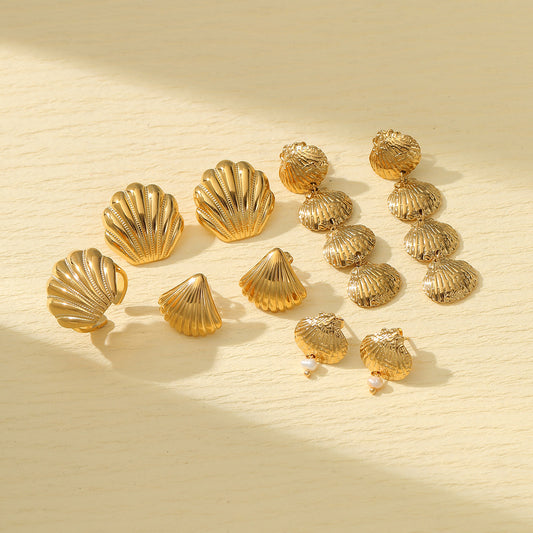 Marine Scallop Titanium Steel Earrings Affordable Luxury High Grade Personality Trendy Stainless Steel Studs Earrings - Wanita Store