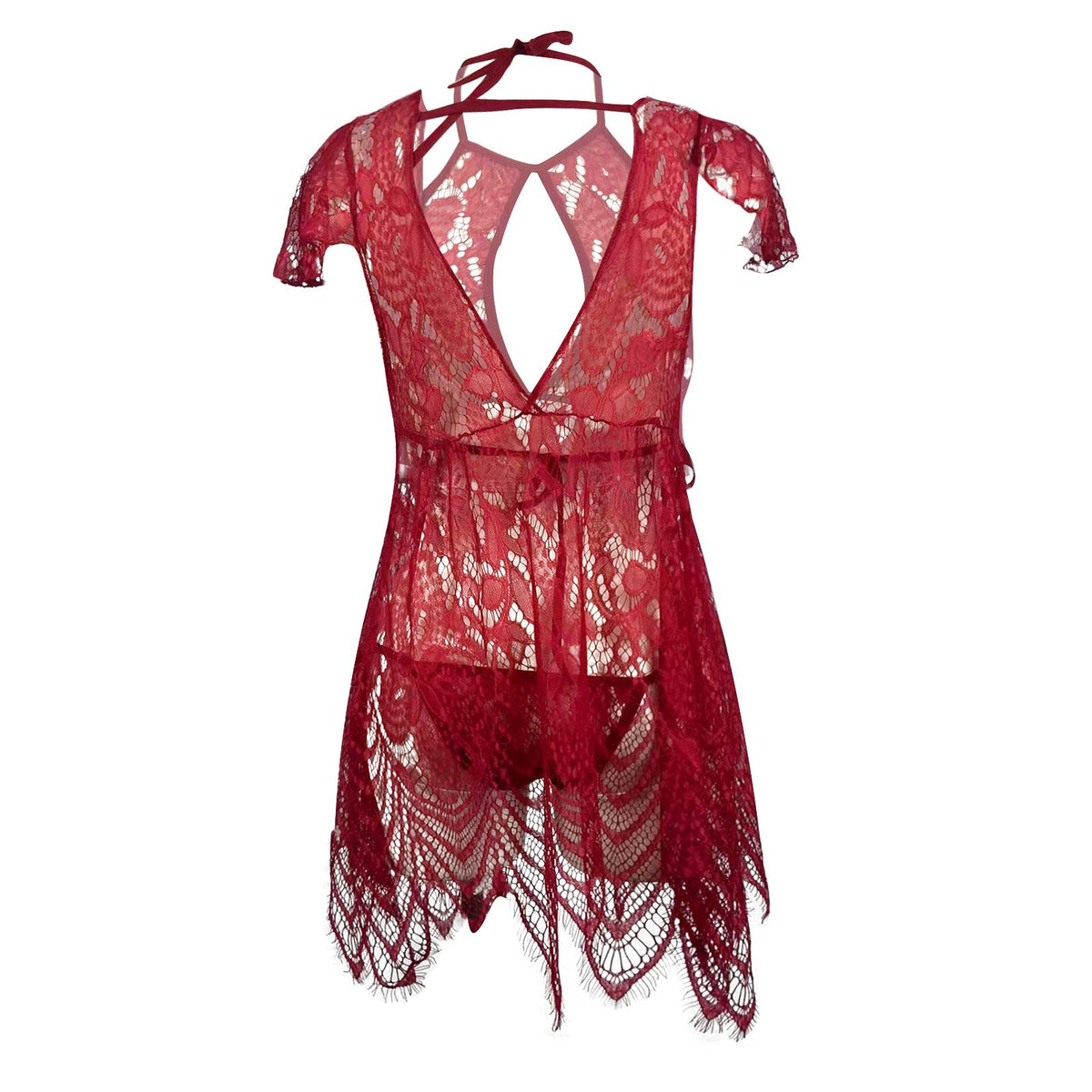 Women Sexy Red Mesh Lace Sexy Suit June