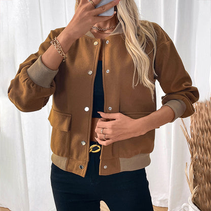 Casual Coat Pocket Single Breasted Half Turtleneck Jacket for Women - Wanita Store