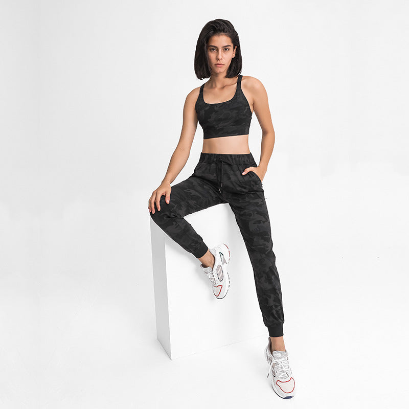 Spring Summer Elastic Lace-up Waist Yoga Pants Simple Straight Sports Casual Elastic Ankle-Tied Cropped Pants for Women