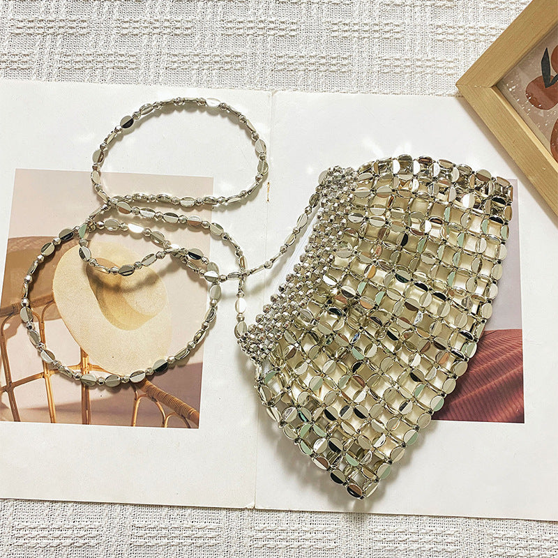 Metal Beaded Women Bag Hollowed out Hand Woven Exposure Bag Bags Woven Dumplings