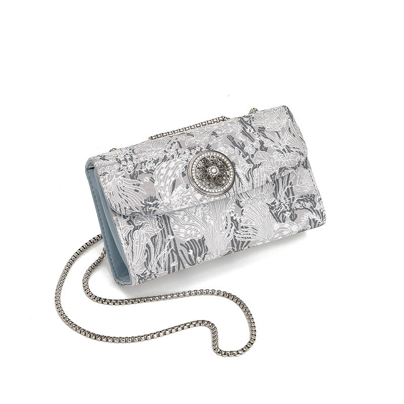 National Embroidered Small Square Bag Affordable Luxury Women Bag Diamond Minority Simple Chain Shoulder Messenger Bag