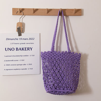Hollow Out Cutout Shoulder Cotton Thread Woven Bag Lace Straw Bag Vacation Beach Bag Women Bag - Wanita Store