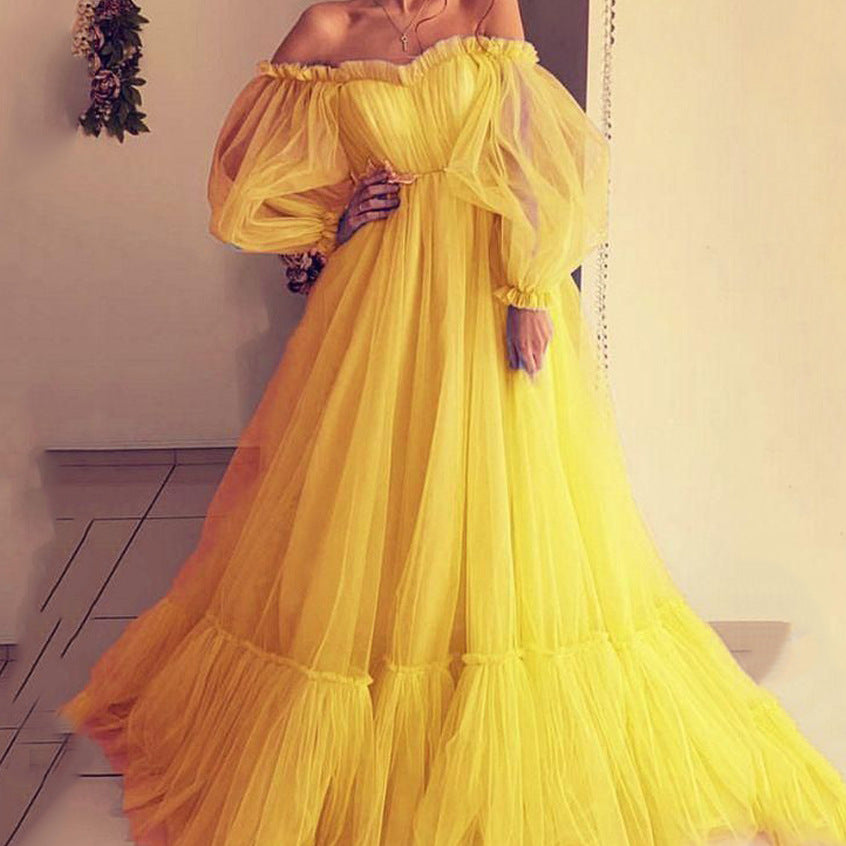 Summer Women Clothing Tube Top Dress Mesh Sexy Large Swing Wedding Evening Dress