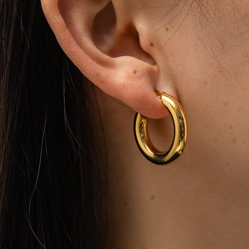 French Circle Non Fading Earrings Exaggerated Personalized Light Luxury Simplicity Online Influencer Earrings Stainless Steel Earrings for Women Accessories - Wanita Store