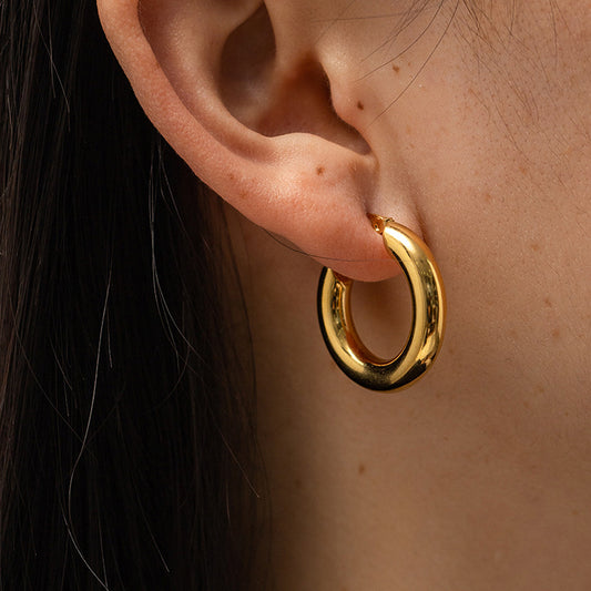 French Circle Non Fading Earrings Exaggerated Personalized Light Luxury Simplicity Online Influencer Earrings Stainless Steel Earrings for Women Accessories - Wanita Store