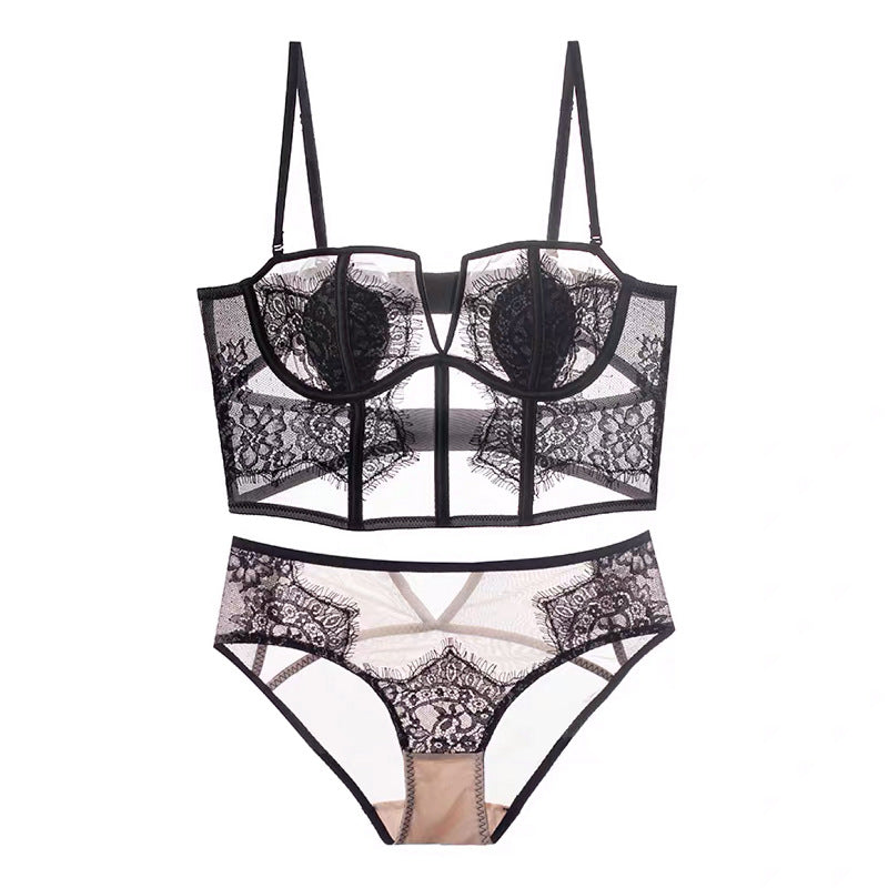 French Eyelashes Lace Sexy Lingerie Thin Back Shaping Soft Steel Ring Boning Corset Boning Corset Body Shaping Vest Bra Set