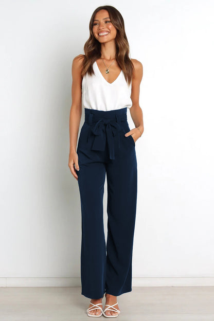 Fashion Workwear Women Dress Work Pant Casual All Matching Wide Leg Trousers Belt Commuting Pants Summer - Wanita Store
