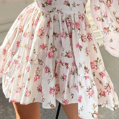 Autumn Winter Women Clothing Street Casual Floral Midi High Waist Slim V neck Dress - Wanita Store