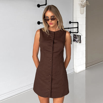 Autumn Cotton Sleeveless Vest Dress High Grade Elegant Slim Fit A line Dress - Wanita Store