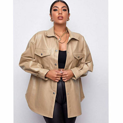 Spring Autumn New Faux Leather Women Shirt Trendy Women Coat - Wanita Store