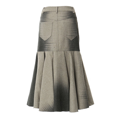 Autumn Winter Positioning Printing Personalized Woolen Slim Fishtail Skirt Women - Wanita Store