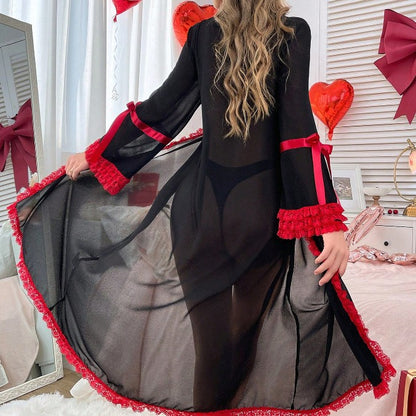 Ensemble de lingerie sexy composé d'une robe noire en dentelle rouge transparente et fine
