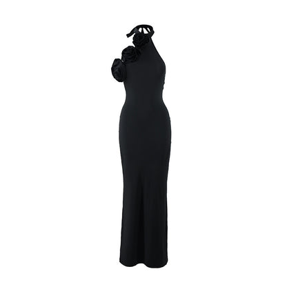 Women Clothing Three Dimensional Floral Sexy Halter Backless Split Dress - Wanita Store