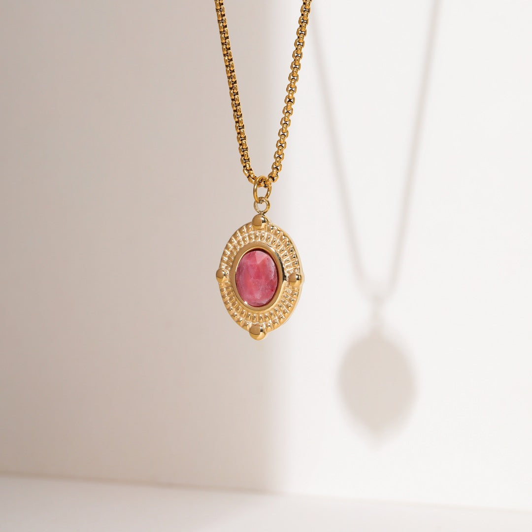 Arrival Rhodochrosite 18K Gold Titanium Steel Necklace for Women Affordable Luxury All Match High Sense Stainless Steel Embellished Accessories - Wanita Store