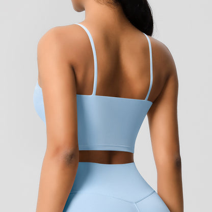 Yoga Jacket Sports Solid Color Underwear with Chest Pad Thin Strap Beauty Back Fitness Vest Camisole Yoga Clothes - Wanita Store