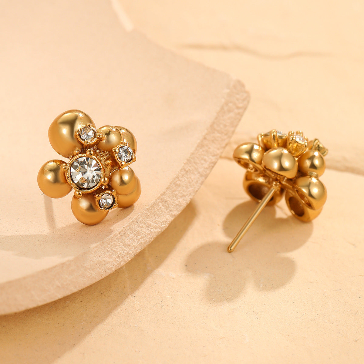 Zircon Beads Floral Stainless Steel Studs Special Interest Design Temperamental Cold Earrings - Wanita Store