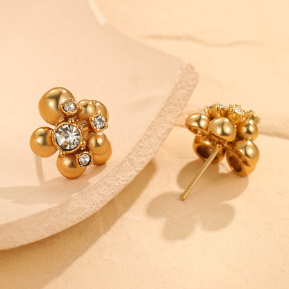 Zircon Beads Floral Stainless Steel Studs Special Interest Design Temperamental Cold Earrings - Wanita Store