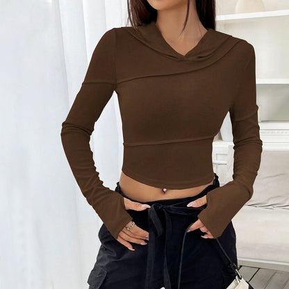 Street V Neck Sweatshirt Fall Winter Slim Bottoming Hooded Top Women - Wanita Store