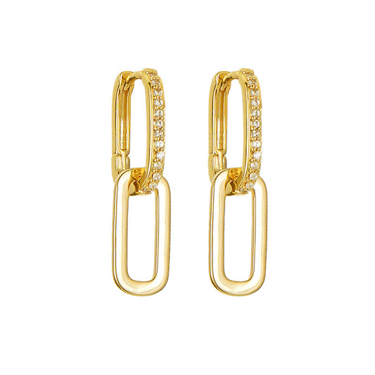 Creative Stud Earrings Inlaid Zircon Long Earrings Women Copper Earrings Internet Celebrity Accessories - Wanita Store