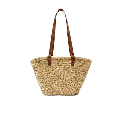 Simple Shoulder Straw Bag Large Capacity Straw Bag Woven Bag Vacation Beach Bag Natural Grass Women Bag - Wanita Store