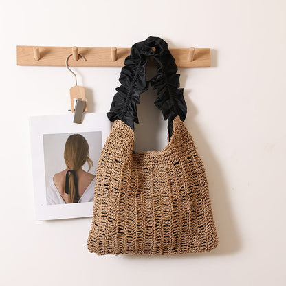 Tree Fungus like Lacework Straw Bag Solid Color Woven Bag Seaside Vacation Beach Bag Special Interest Shoulder Bag - Wanita Store