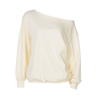 Women lothing Autumn Casual Loose Fitting Cropped Long Sleeve Solid Color Top - Wanita Store