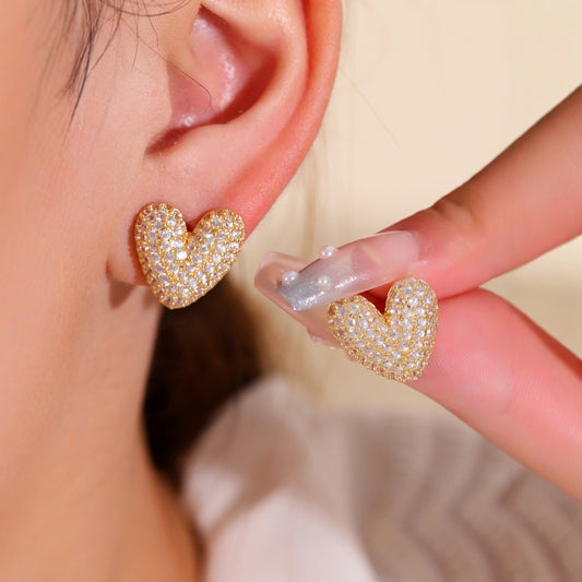 Elegance Simplicity Metal Diamond Love Heart Women Earrings Stud Earrings Suitable Daily Commuting Dating Gifts - Wanita Store