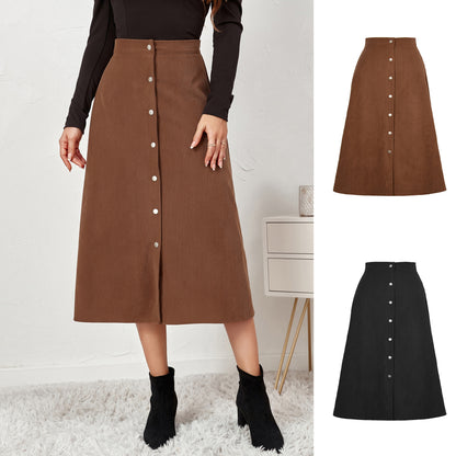 Women Clothing Boutique Corduroy Skirt Single Breasted High Waist Autumn Winter Maxi Women Skirt - Wanita Store