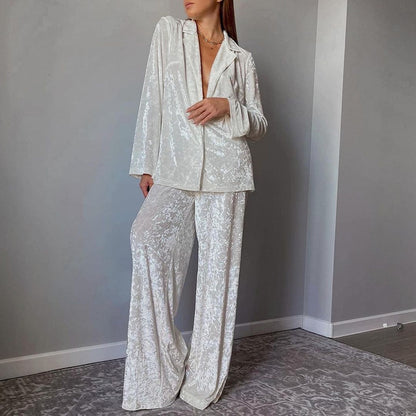Women Clothing Early Spring Long Sleeve Loose Drooping Top Wide Leg Trousers Homewear Casual Lazy Blazer Suit Set - Wanita Store