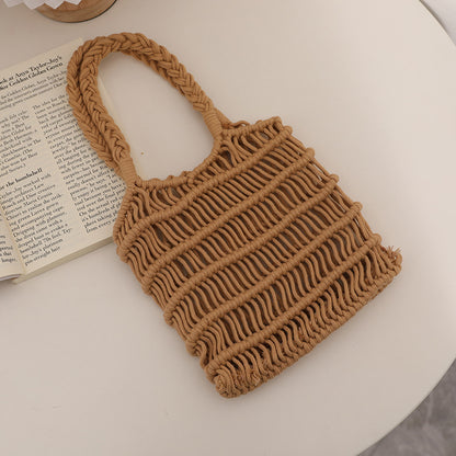 Fresh Hollow Out Cutout Cotton Thread Woven Bag Summer Idle Mesh Straw Bag Women Bag Seaside Vacation Beach Bag - Wanita Store
