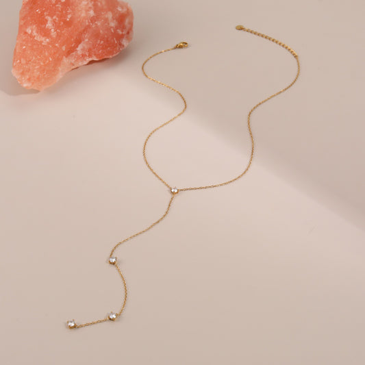 Simple Tassel Long Necklace Ornament Long Zircon Embellished Y Shaped Necklace - Wanita Store