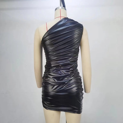Women Clothing Summer Sleeveless Shoulder Pleated Waist Tight Sheath Dress - Wanita Store