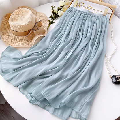 Mercerized Skirt Women Slim Fit Slimming Mid Length A line Skirt Embellished Elegant Summer Organza Skirt - Wanita Store