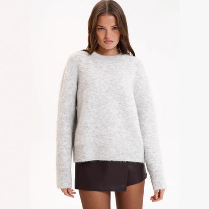 Women Autumn Winter Loose Long Wool Alpaca round Neck Sweater - Wanita Store