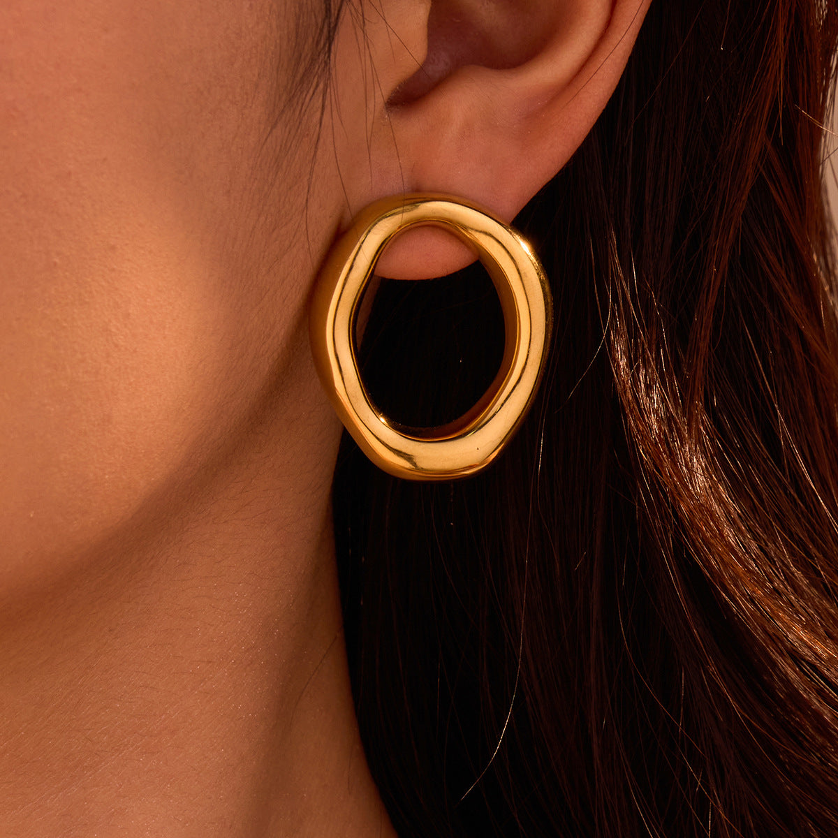 Catching Hollow Out Cutout Irregular Asymmetric Circles Stainless Steel Earrings Do Not Fade - Wanita Store