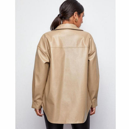 Spring Autumn New Faux Leather Women Shirt Trendy Women Coat - Wanita Store