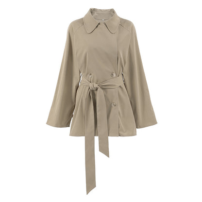 Trench Coat Women Mid Length Khaki Jacket Lace up Autumn Long Sleeve Coat - Wanita Store