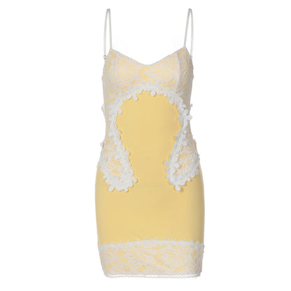 Summer Sexy Lace Splicing Sling Slim Sheath Dress