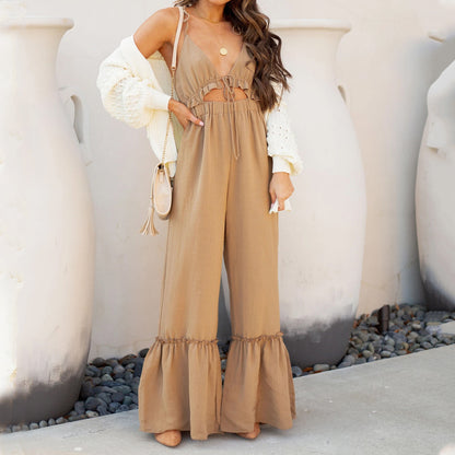 Summer Solid Color Sexy Jumpsuit Strap Horn Jumpsuit for Women - Wanita Store