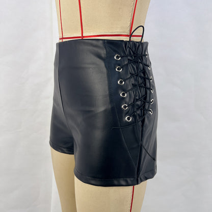 Autumn Winter Black High Waist Stretch Shorts Women Tight Casual Pants Faux Leather Pants - Wanita Store